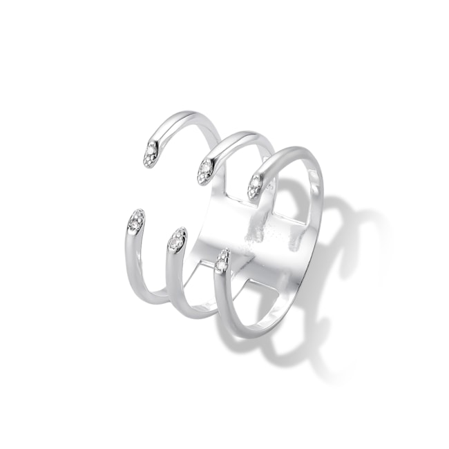 Anel 3 Aros Abertos Lisos com Zircônias nas Pontas