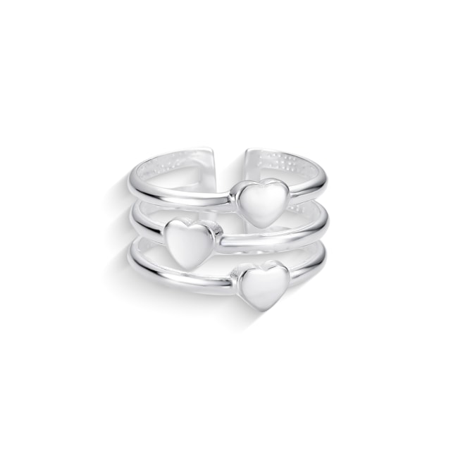 Anel Ajustável 3 Aros com Corações Lisos