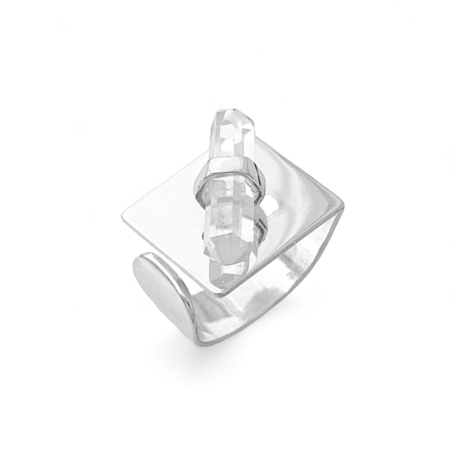 Anel Ajustável com Quartzo Transparente no Topo