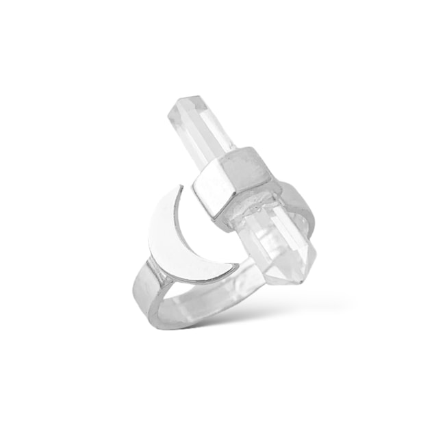 Anel Ajustável de Meia Lua com Cristal 