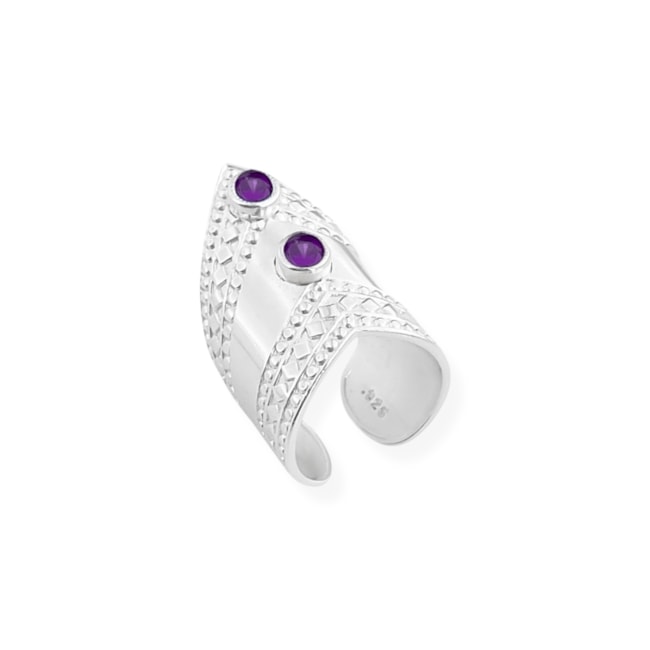  Anel Ajustável em V trabalhado com Zircônias Ametista
