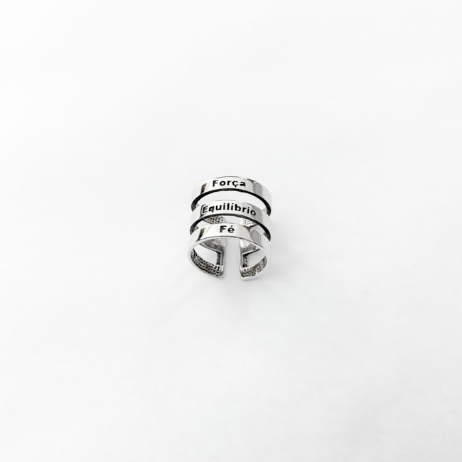 Anel Ajustável Envelhecido 3 Aros Força, Equilíbrio e Fé