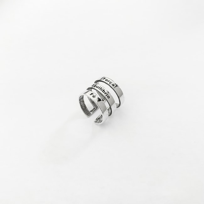 Anel Ajustável Envelhecido 3 Aros Força, Equilíbrio e Fé