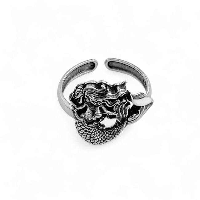 Anel Ajustável Envelhecido com Sereia Trabalhada 