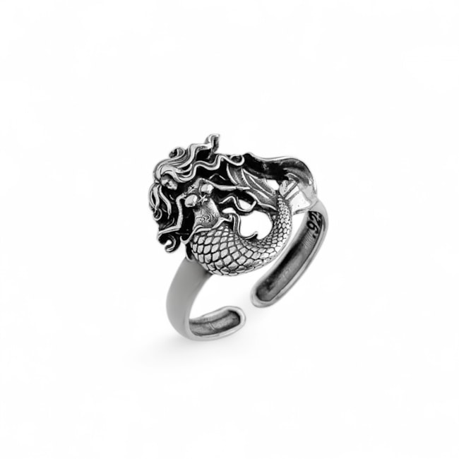 Anel Ajustável Envelhecido com Sereia Trabalhada 