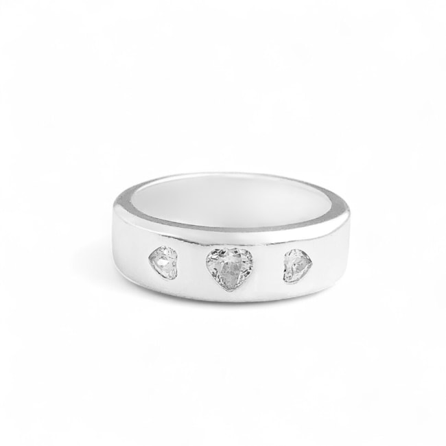 Anel Aliança com Coração em Zircônia