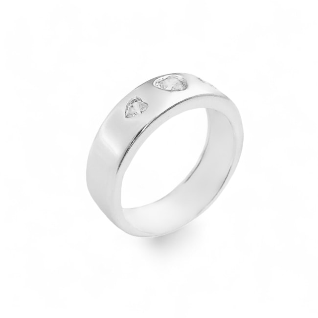 Anel Aliança com Coração em Zircônia