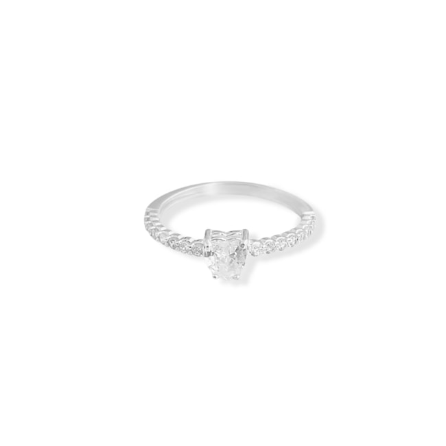 Anel Aparador Cravejado com Coração de Zircônia Cristal