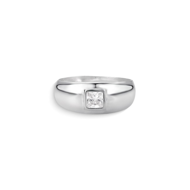 Anel Aro Abaulado com Zircônia Cristal Quadrada