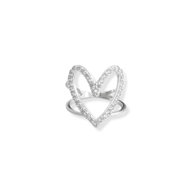 Anel Aro Duplo de Coração Vazado e Cravejado 