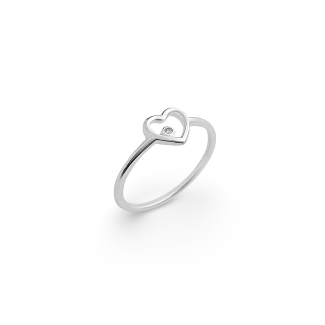 Anel Aro Fino com Coração Vazado em Zircônia Cristal
