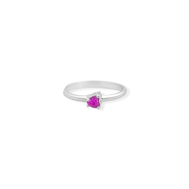 Anel Aro Liso com Coração de Zircônia Rubi Rose Pequeno