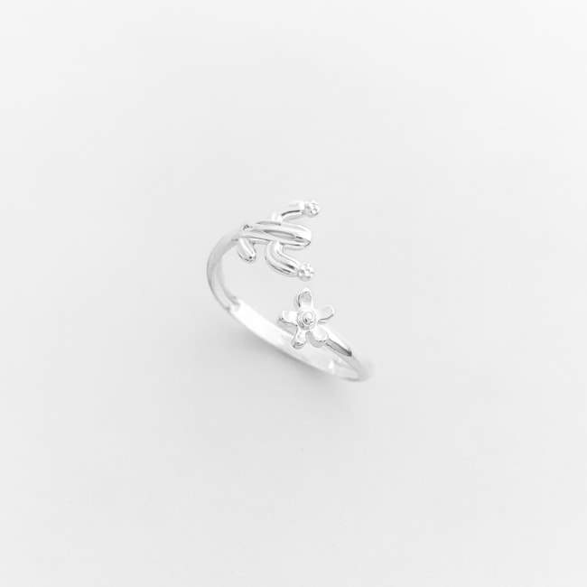 Anel Aro Liso com Flor e Cacto nas Pontas 