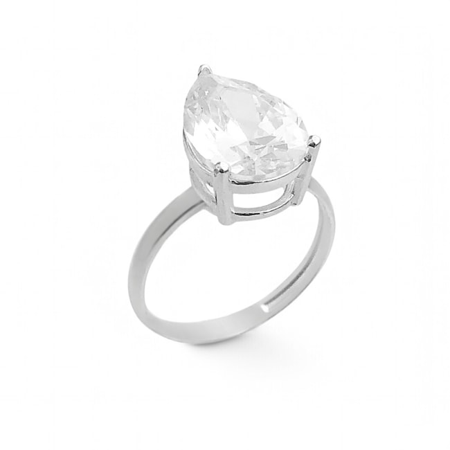 Anel Aro Liso com Gota de Zircônia Cristal 