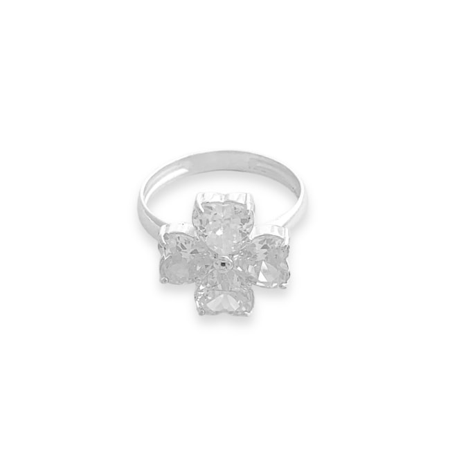 Anel Aro Liso com Trevo de Zircônia Cristal 