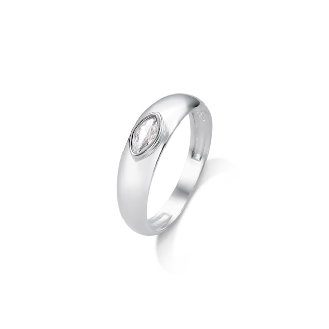 Anel Aro Liso com Zircônia Navete Cristal 