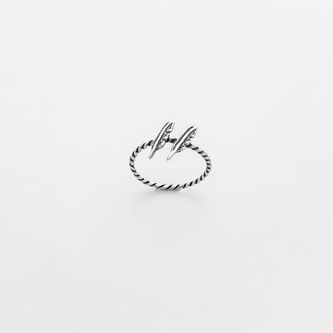 Anel Aro Torcido com Duas Penas Envelhecido 