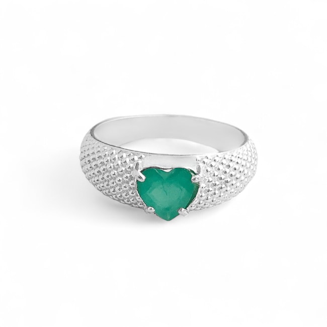 Anel Aro Trabalhado com Zircônia de Coração Turmalina da Paraíba Fosco