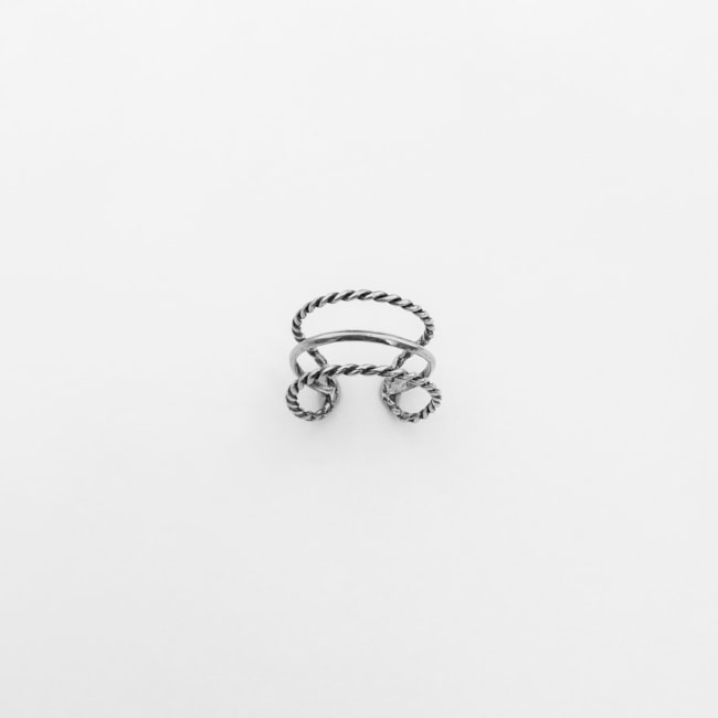 Anel Aro Triplo Trançado e Liso Envelhecido 