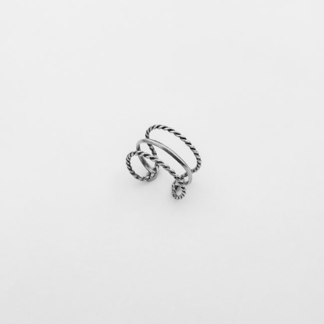 Anel Aro Triplo Trançado e Liso Envelhecido 