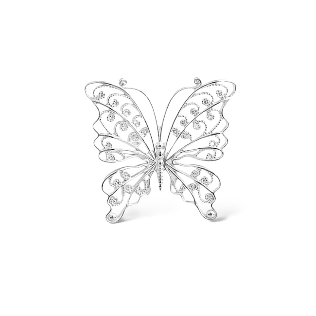 Anel Branco com Borboleta Trabalhada de Arabescos Ajustável