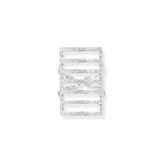 Anel com Formato Rentangular com Detalhes em Corda Vazado