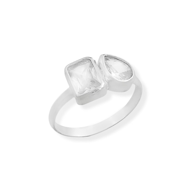 Anel com Retângulo e Gota em Zircônias Brancas
