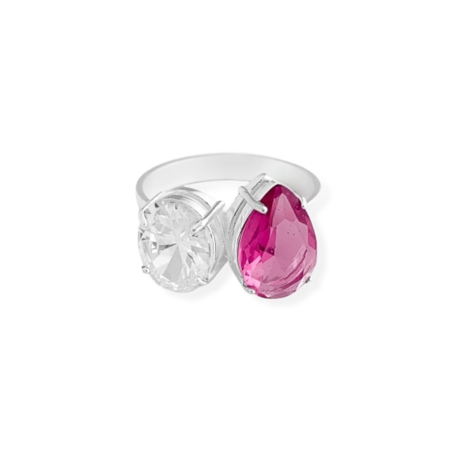 Anel com Rubi em Gota e Zircônia Oval