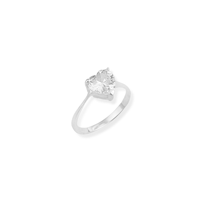 Anel com Zircônia Cristal em Formato de Coração 
