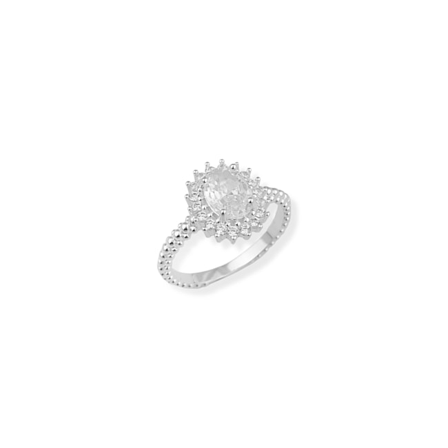 Anel com Zircônia Oval Cravejado de Zircônia e Bolinhas 