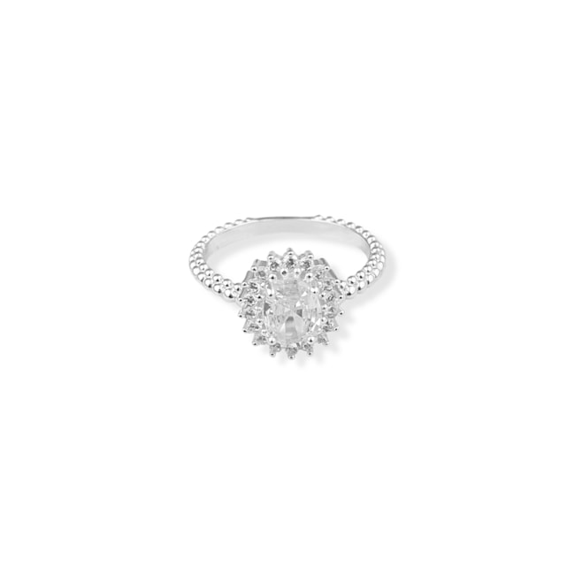 Anel com Zircônia Oval Cravejado de Zircônia e Bolinhas 