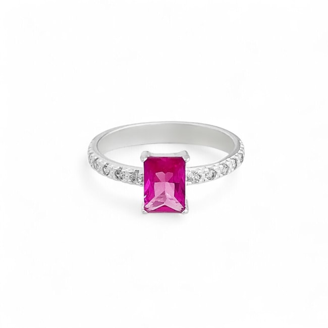 Anel com Zircônia Rubi Rose e Microzircônias