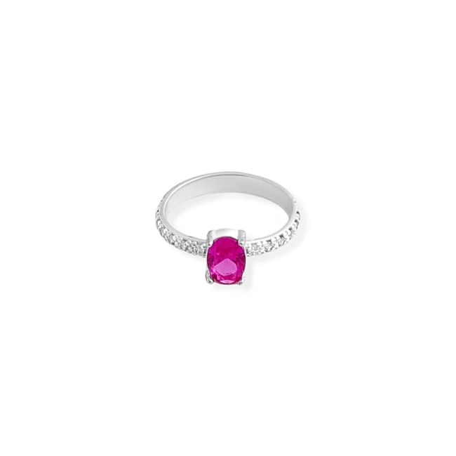 Anel com Zircônia Rubi Rose e Microzircônias