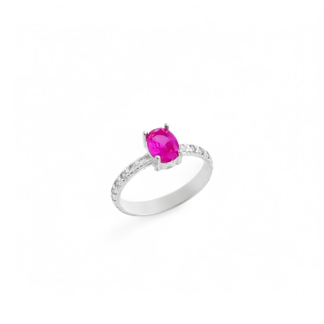 Anel com Zircônia Rubi Rose e Microzircônias