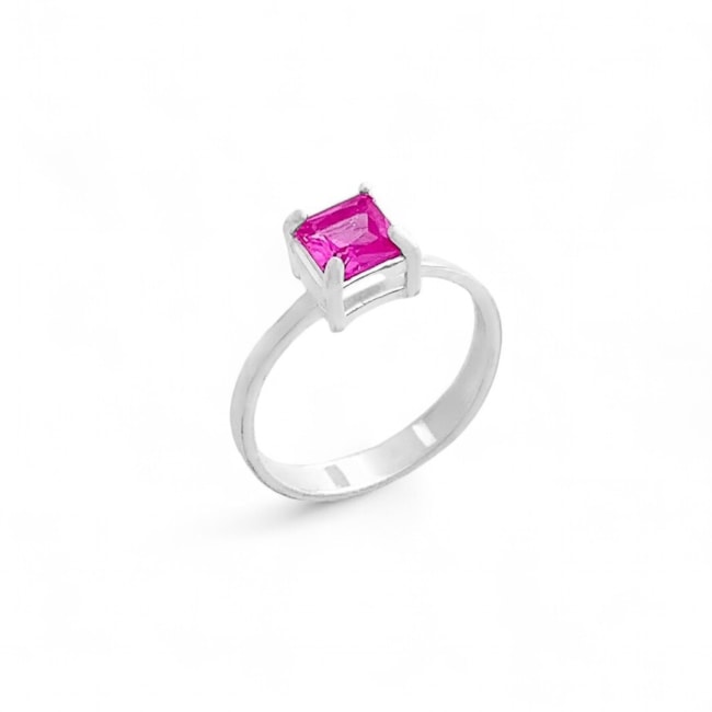 Anel com Zircônia Rubi Rose Quadrada