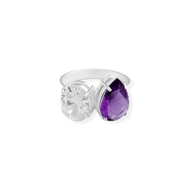 Anel com Zircônia Topázio em Gota e Zircônia Branca