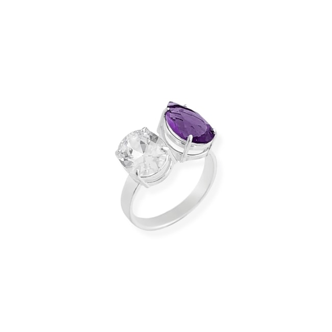Anel com Zircônia Topázio em Gota e Zircônia Branca