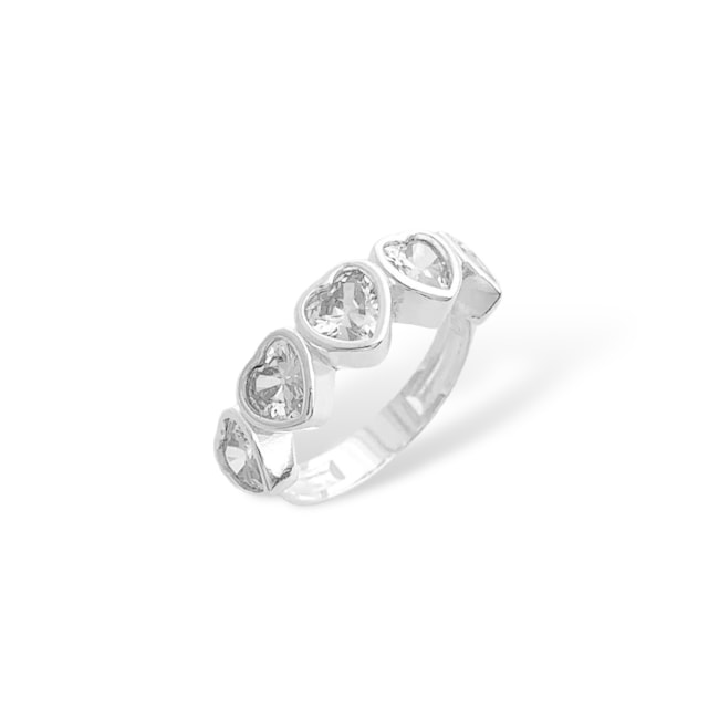 Anel com Zircônias Brancas em Formato de Coração