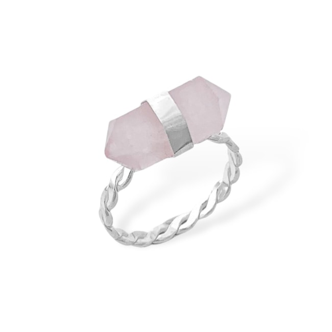 Anel de Aro Torcido com Quartzo Rosa