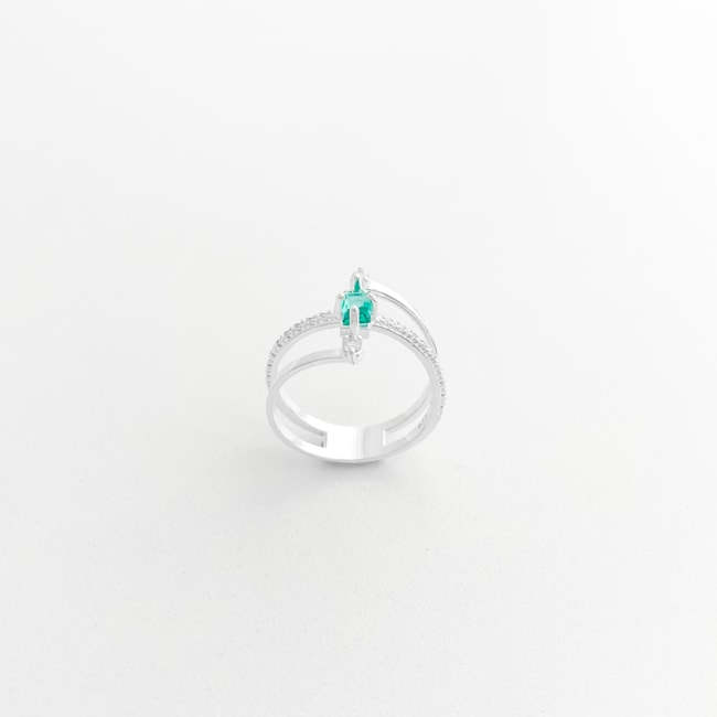 Anel de Aro Triplo Cravejado com Zircônia Turmalina Paraíba