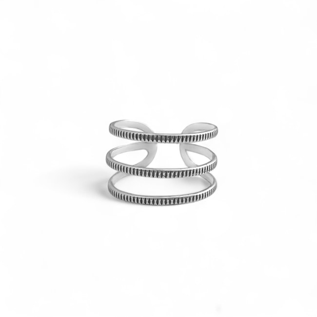 Anel de Aro Triplo Trabalhado Ajustável 