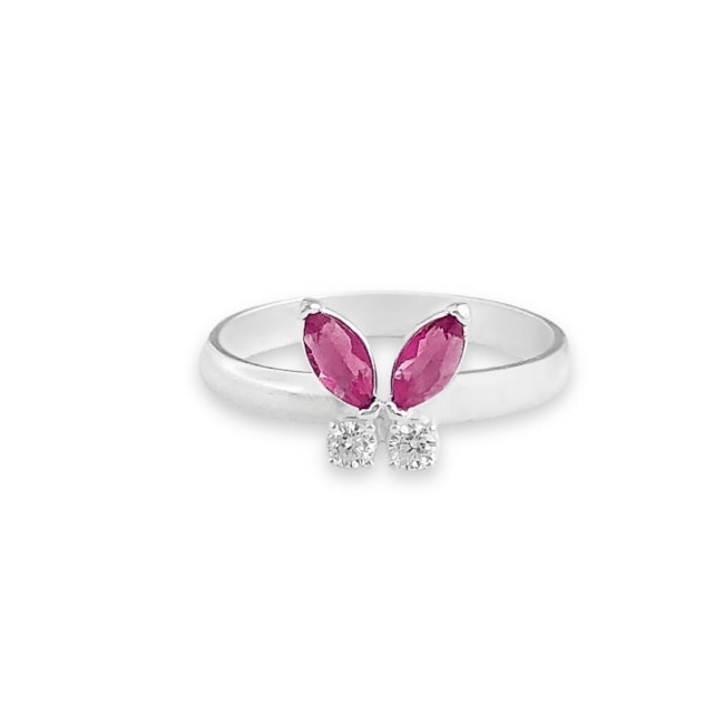 Anel de Borboleta com Asas de Zircônia Rubi Rose e Cristal