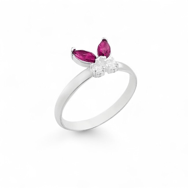 Anel de Borboleta com Asas de Zircônia Rubi Rose e Cristal