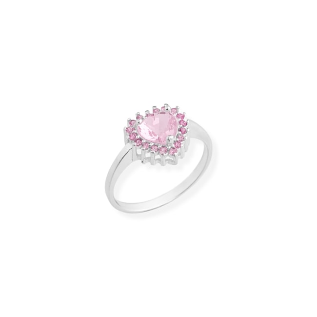 Anel de Coração com Zircônia Rosa 