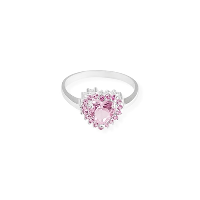 Anel de Coração com Zircônia Rosa 