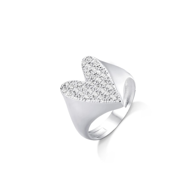 Anel de Coração Cravejado com Zircônia Cristal 