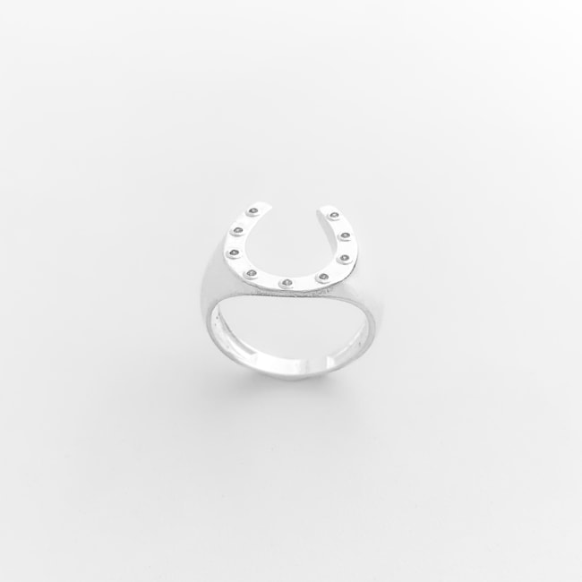 Anel de Ferradura Cravejado com Zircônia Cristal 