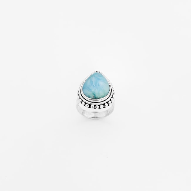 Anel de Larimar em Gota com Bordas Pontilhadas