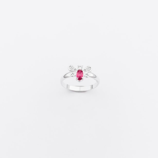 Anel de Libélula Cravejado com Zircônias Brancas e Rubi Rose