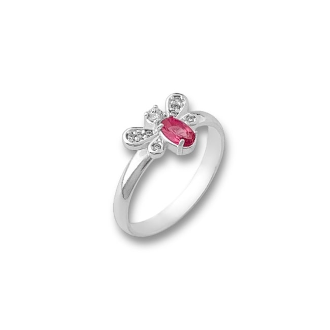 Anel de Libélula Cravejado com Zircônias Brancas e Rubi Rose